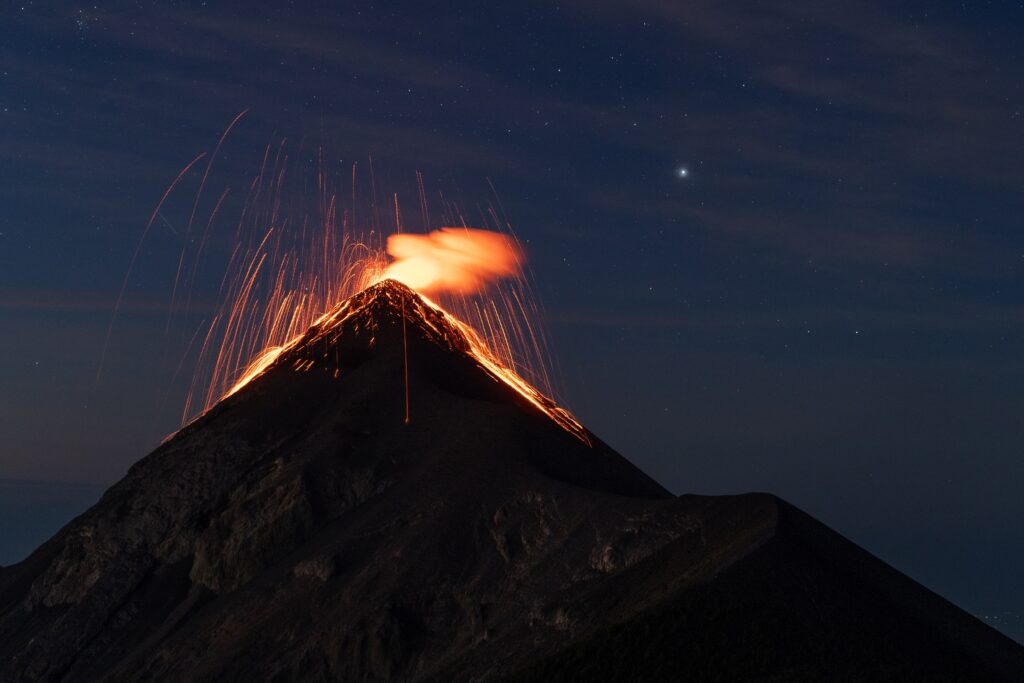 Acatenango hike - views of Fuego volcano.